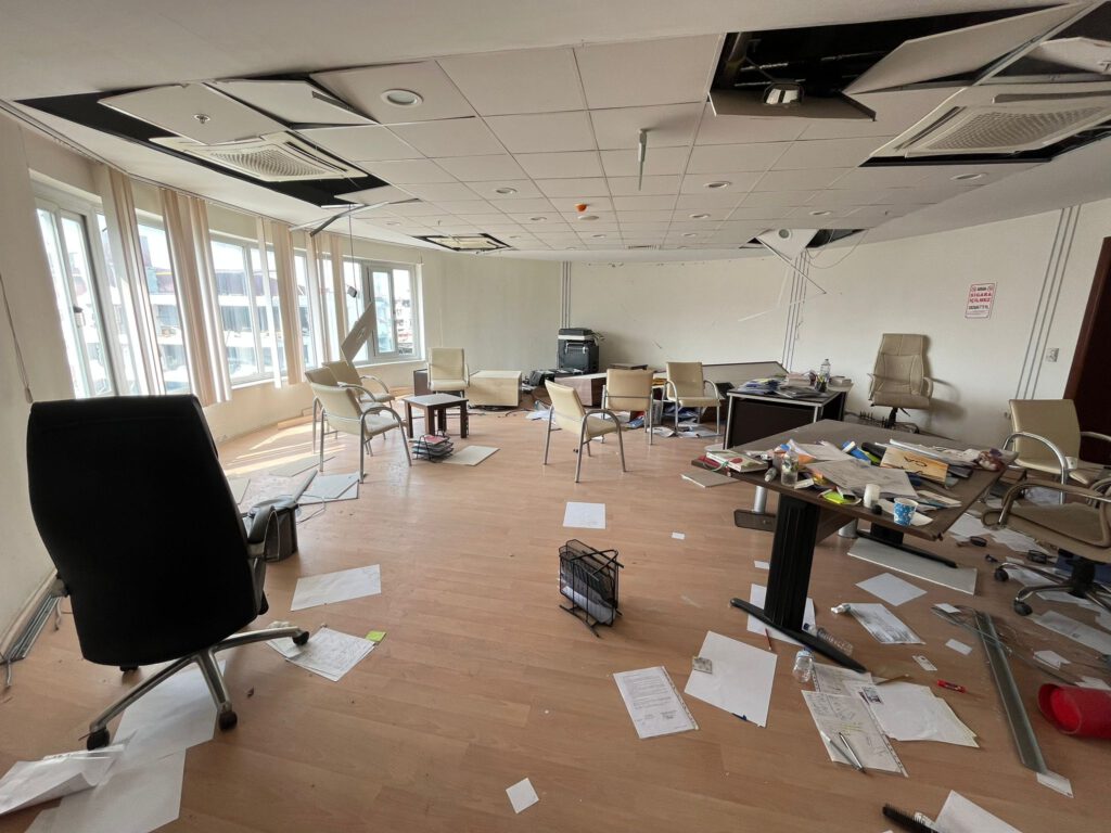 Damaged interior of the building of Antakya Chamber of Industry and Commerce after the earthquake