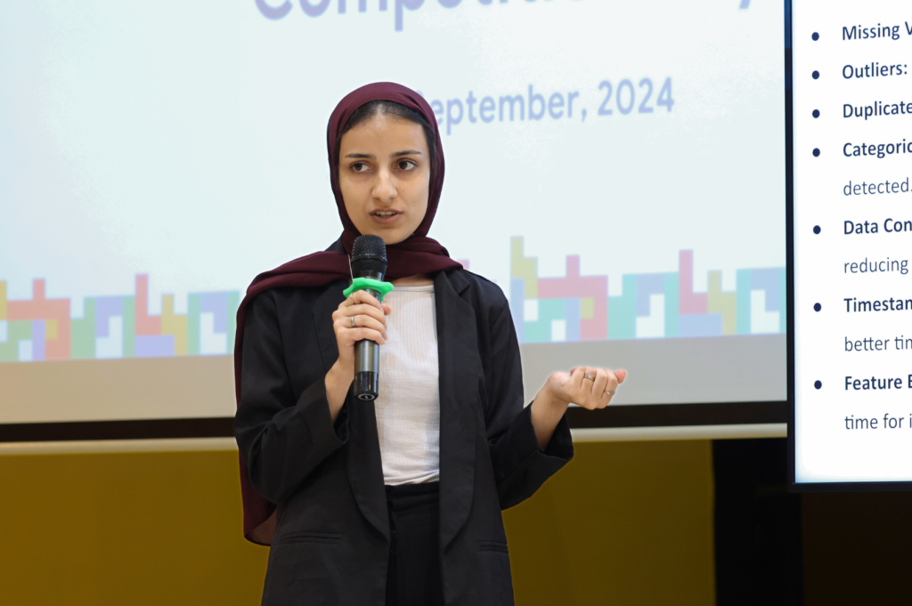 Palestinian woman and techies presenting her tech solution